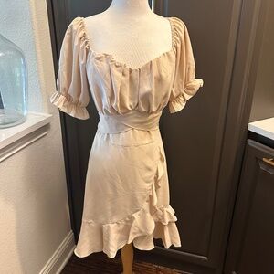 LYANER Square Neck Ruffle Wrap Mini Dress‎ Off Shoulder Flounce Short-Size XL